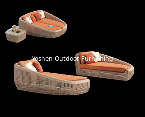 Muebles para exteriores de ratán cama de sol doble de ratán con 2 camas de sol individuales--- 6085