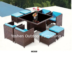 9 piezas de mesa de comedor de mimbre de ratan para patio exterior con 4 sillones otomano---6002