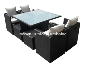 Resina de mimbre de plástico de lujo mesa de comedor de ratan cubo de muebles de jardín mesa de comedor de 6 plazas---8298