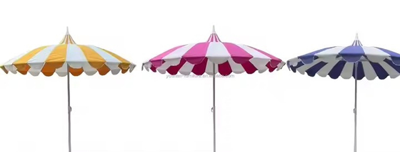Sombrilla de patio pagoda con poste de acero inoxidable de 8.5 pies, varillas de fibra de vidrio, sombrilla de playa pagoda roja y blanca