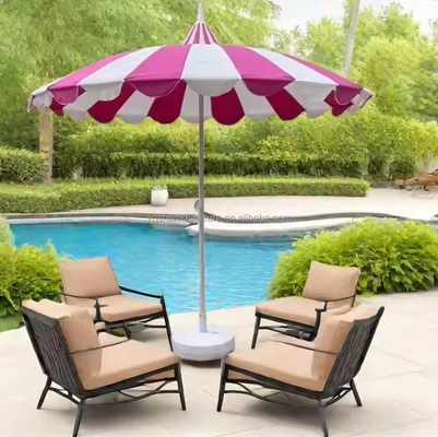Sombrilla de patio pagoda con poste de acero inoxidable de 8.5 pies, varillas de fibra de vidrio, sombrilla de playa pagoda roja y blanca