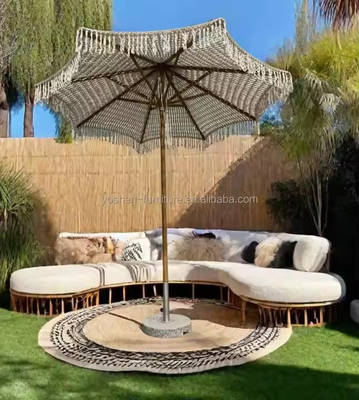 9 pies Resort Beach Macrame paraguas de gancho Parasol Tassels Paraguas de dosel tejido Paraguas de franjas de macrame