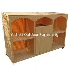 Muebles para piscinas personalizados Muebles para piscinas móviles de rattan de vidrio de PE Organizador de almacenamiento a prueba de clima Servicio de toallas para la piscina al aire libre