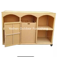 Muebles para piscinas personalizados Muebles para piscinas móviles de rattan de vidrio de PE Organizador de almacenamiento a prueba de clima Servicio de toallas para la piscina al aire libre