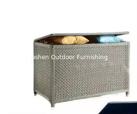 Decoración de piscina al aire libre, elegante mimbre, resina, caja de almacenamiento para patio trasero, cajas de cubierta de ratán y almacenamiento para patio