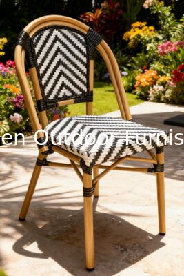 Bistro francés estilo todo tiempo Wicker de ratán Café Tienda silla de comedor silla de exterior apilada