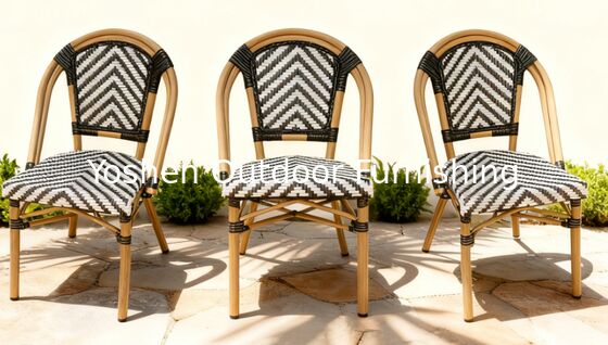 Bistro francés estilo todo tiempo Wicker de ratán Café Tienda silla de comedor silla de exterior apilada