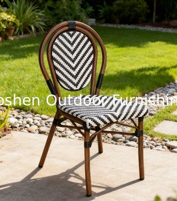 Muebles de exterior de ratán Todo tiempo Silla de jardín de ratán Silla de restaurante francesa Muebles de exterior de época en blanco y negro