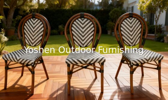 Muebles de exterior de ratán Todo tiempo Silla de jardín de ratán Silla de restaurante francesa Muebles de exterior de época en blanco y negro