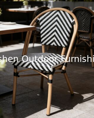 Silla de Bistro Francesa de Ratan de Aluminio de Bambú Cuadro Pintado Flechas de cebra con rayas Blanco Negro Silla de Exterior