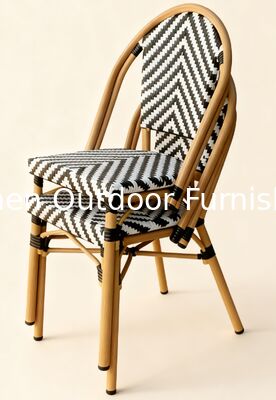 Silla de Bistro Francesa de Ratan de Aluminio de Bambú Cuadro Pintado Flechas de cebra con rayas Blanco Negro Silla de Exterior