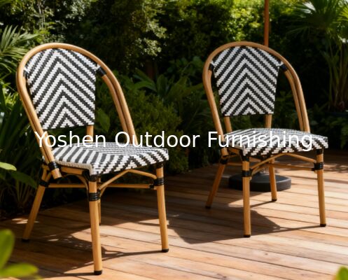 Silla de Bistro Francesa de Ratan de Aluminio de Bambú Cuadro Pintado Flechas de cebra con rayas Blanco Negro Silla de Exterior
