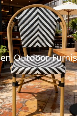 Silla de Bistro Francesa de Ratan de Aluminio de Bambú Cuadro Pintado Flechas de cebra con rayas Blanco Negro Silla de Exterior