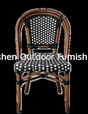 Silla de ratán tejido estilo francés de uso comercial, a cuadros blanco y negro, silla de comedor para patio para cafetería, restaurante, hotel