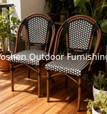 Silla de ratán tejido estilo francés de uso comercial, a cuadros blanco y negro, silla de comedor para patio para cafetería, restaurante, hotel