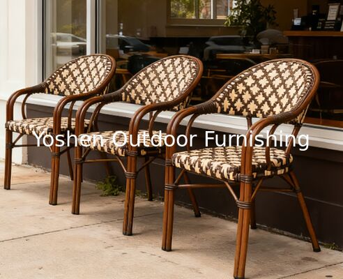 Silla de Bistro Francesa Silla de Rattan de estilo geométrico parisino para comidas al aire libre