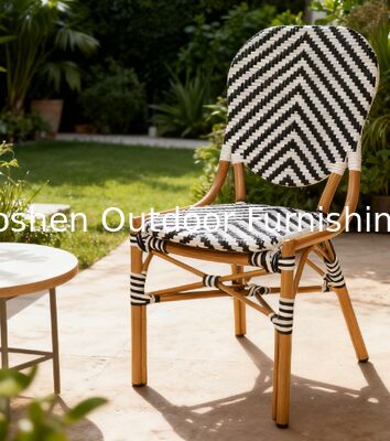 Silla de Bistro Francesa de Ratan de Aluminio de Bambú Cuadro Pintado Flechas de cebra con rayas Blanco Negro Silla de Exterior