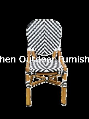 Silla de Bistro Francesa de Ratan de Aluminio de Bambú Cuadro Pintado Flechas de cebra con rayas Blanco Negro Silla de Exterior