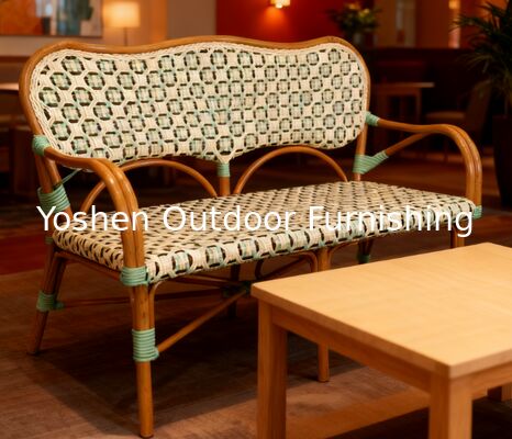 Banquete de Bistro Francés de Rattan con respaldo y reposabrazos para el patio de césped del porche