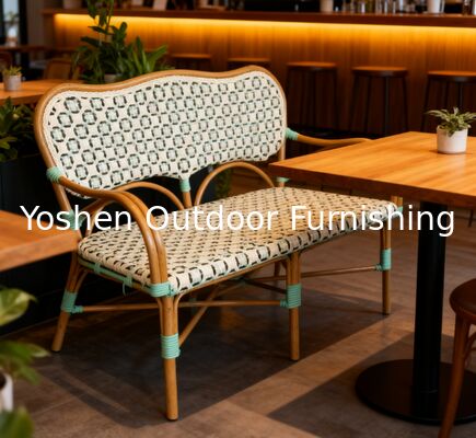 Banquete de Bistro Francés de Rattan con respaldo y reposabrazos para el patio de césped del porche
