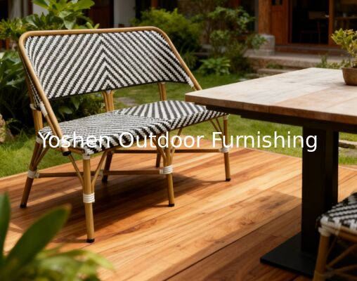 Sofá exterior estilo bohemio chic con moderno patrón de chevrón para jardín, balcón, césped o terraza