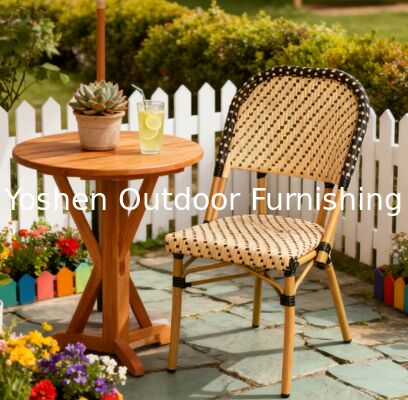 Sillas apilables de ratán estilo bistró francés, beige sobre negro, para tu jardín, patio, porche o terraza