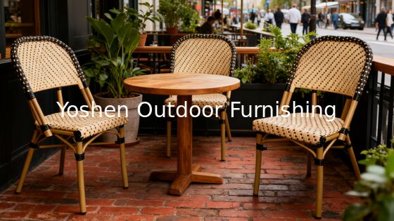 Sillas apilables de ratán estilo bistró francés, beige sobre negro, para tu jardín, patio, porche o terraza