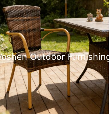 Silla de mimbre de jardín con aspecto de bambú y aluminio, silla de café para exteriores, silla de cafetería de plástico