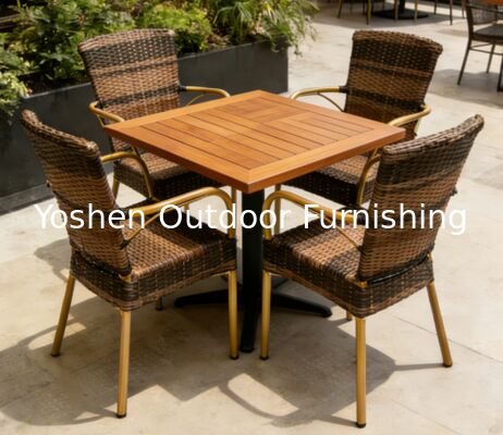 Silla de mimbre de jardín con aspecto de bambú y aluminio, silla de café para exteriores, silla de cafetería de plástico