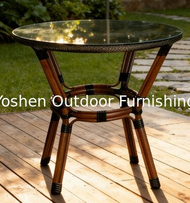 Mesa de comedor de aluminio de ratán de 2 asientos al aire libre con cubierta de vidrio patio balcón terraza