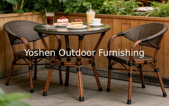 Mesa de comedor de aluminio de ratán de 2 asientos al aire libre con cubierta de vidrio patio balcón terraza