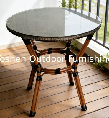 Mesa de comedor de aluminio de ratán de 2 asientos al aire libre con cubierta de vidrio patio balcón terraza