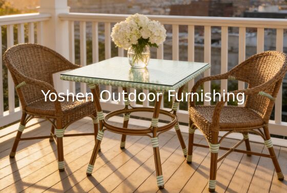 Fácil limpieza Cuatro plazas cuadradas Mesa de comedor de ratan de aluminio para Hote Restaurante con tapa de vidrio