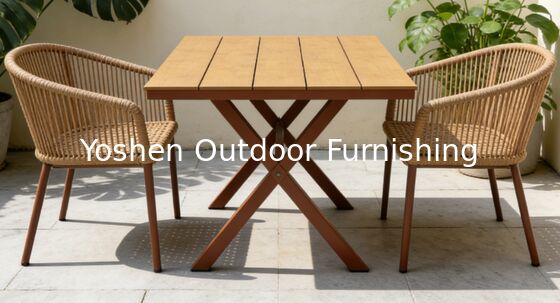 Mesa de comedor de ratán oval de aluminio de 6 asientos para el patio del hotel Resort