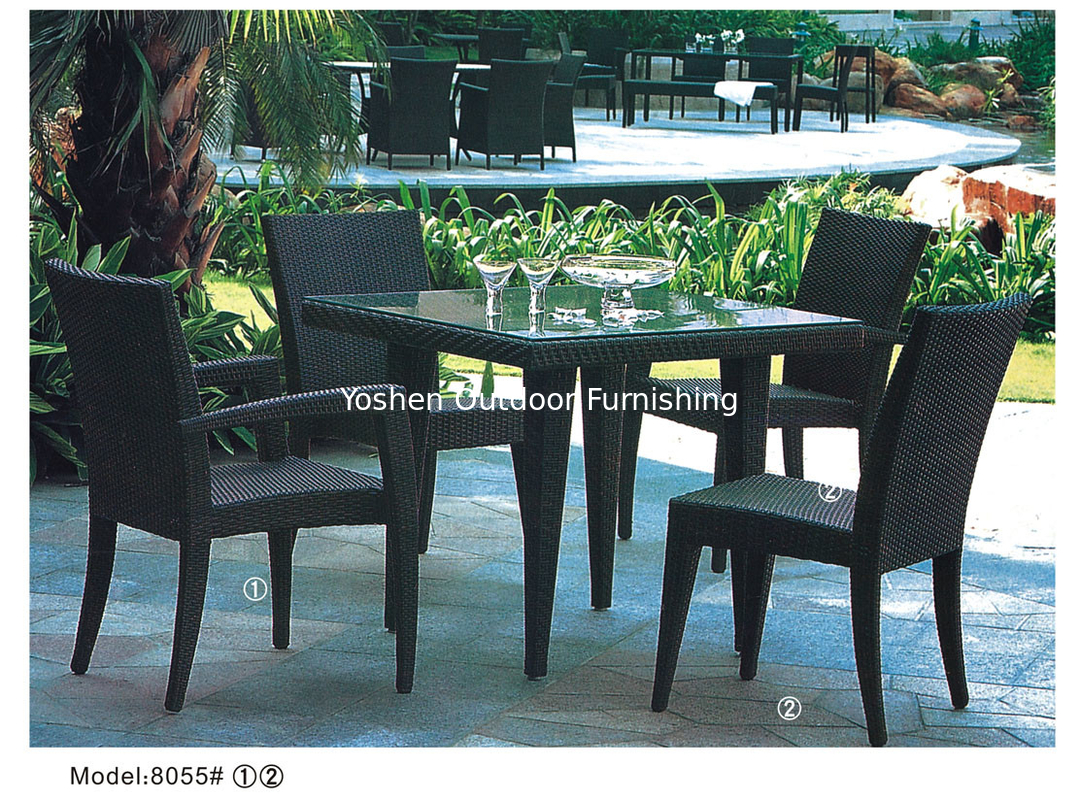 Comedor de patio exterior de 5 piezas de mimbre de PE para 4 personas con 2 sillas de brazos y 2 sillas sin brazos-8055
