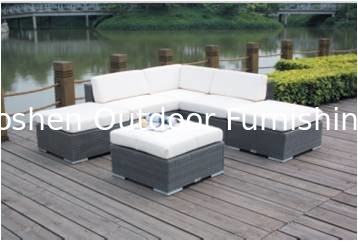 Muebles de exterior de mimbre de ratán en forma de L de 6 piezas, sofá modular, muebles comerciales-YS5755