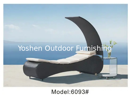 Sillón de playa de plástico, junto a la piscina, sillón de mimbre, sillón de rattan, sillón de canopy, cama exterior con cojín---6093
