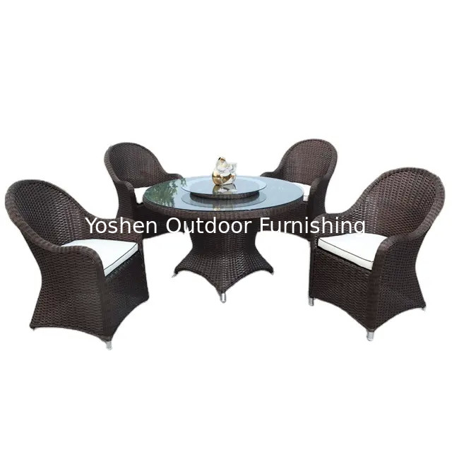 Muebles de jardín de mimbre giratorio de mesa y silla de comedor---8311