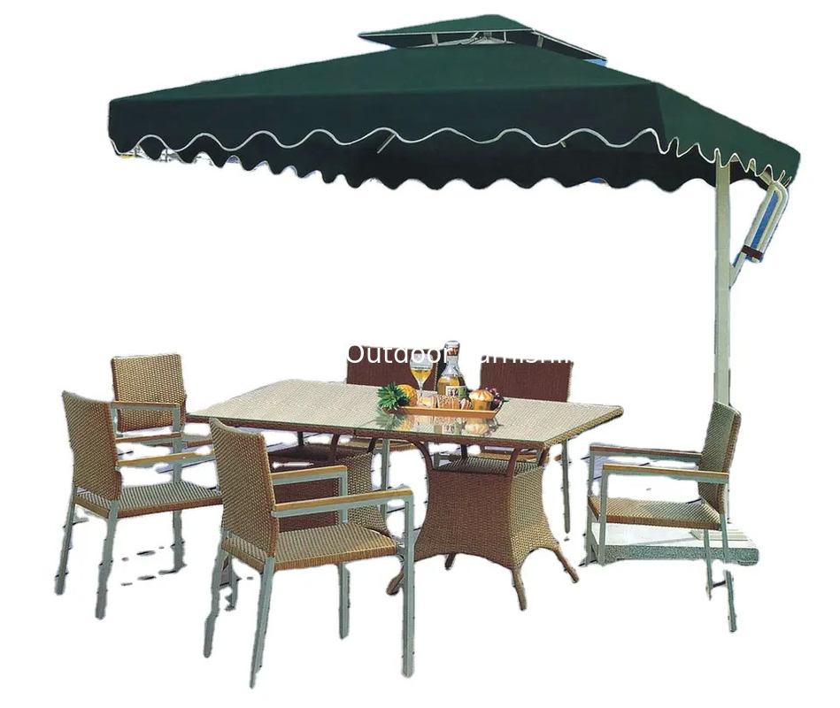 Muebles de patio de 6 piezas sillas de brazos Muebles de exterior de madera de plástico barandilla comedor con mesa muebles de jardín---8080