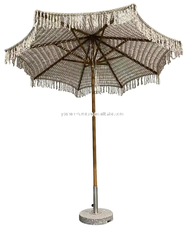 9 pies Nuevo diseño Paraguas de playa tejidos personalizados Cordón de algodón Macrame Parasoles borlas hechas a mano Paraguas tejidos Canopy