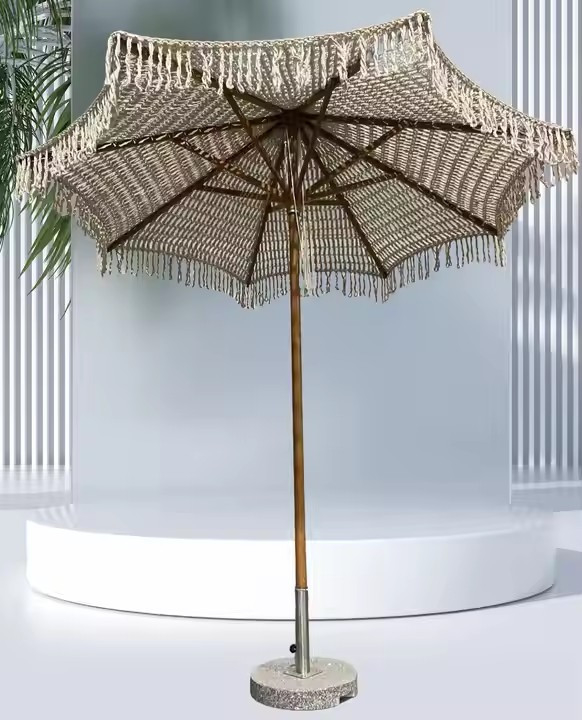 9 pies LA CONCHA Paraguas Macrame Parasol cuerda Crochet Tejido Patio Paraguas Paraguas Con Tassels Tassels Tejido Canopy Paraguas