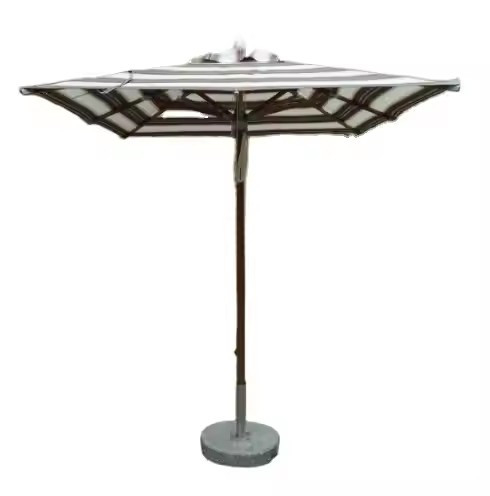 10 FT Tejido de rayas de sombrilla para patio de playa al aire libre con inclinación y manivela para muebles de restaurantes y pubs