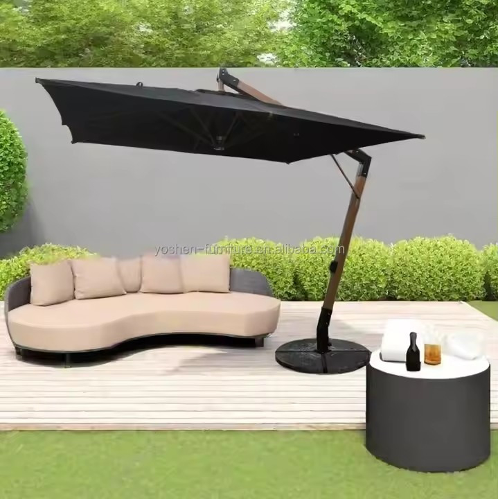 13 pies Gran Paraguas de Jardín Paraguas de Patio Negro Paraguas de Patio 4m Gigante Paraguas de Patio de Cantilever Negro Con Base
