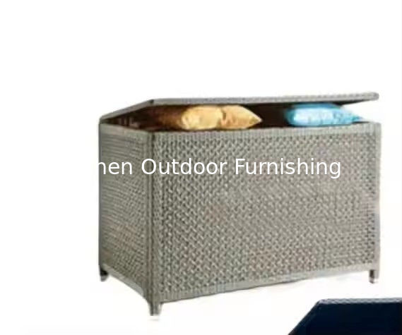 Decoración de piscina al aire libre, elegante mimbre, resina, caja de almacenamiento para patio trasero, cajas de cubierta de ratán y almacenamiento para patio