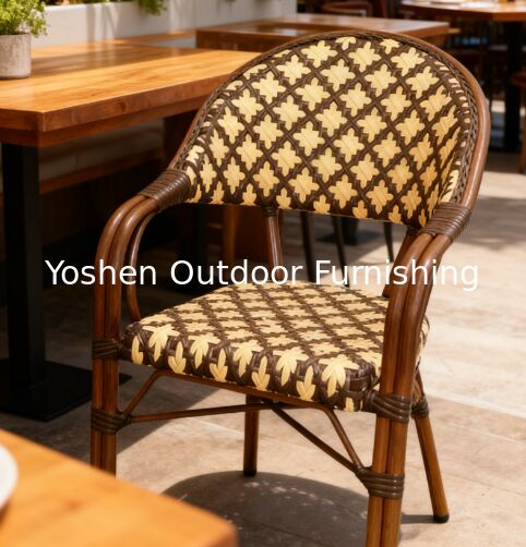 Silla de Bistro Francesa Silla de Rattan de estilo geométrico parisino para comidas al aire libre