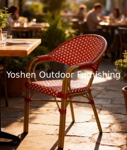 Estancia de borgoña rojo francés Bistro sillas de puerta al aire libre sillas de brazo de patio francés parisino para restaurante