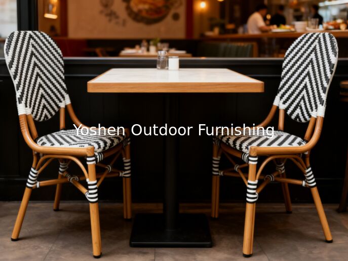 Silla de Bistro Francesa de Ratan de Aluminio de Bambú Cuadro Pintado Flechas de cebra con rayas Blanco Negro Silla de Exterior