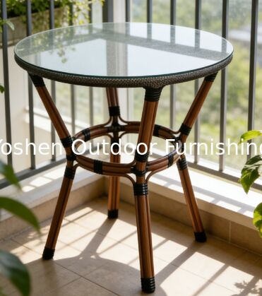 Mesa de comedor de aluminio de ratán de 2 asientos al aire libre con cubierta de vidrio patio balcón terraza