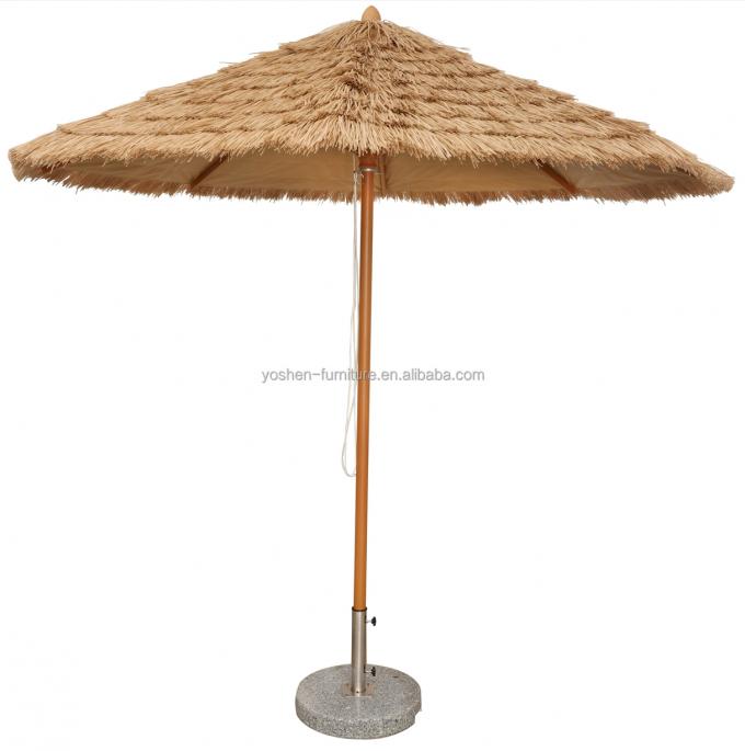 Sombrilla de playa con poste central de aluminio de 9 pies con techo de paja Tiki, sombrilla de playa de paja Hula 0