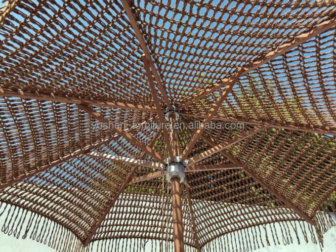 9 pies de café y chocolate al aire libre Macrame Beach Paraguas cuerda tejido Paraguas de gancho Tassel Fringe Paraguas de mercado 2